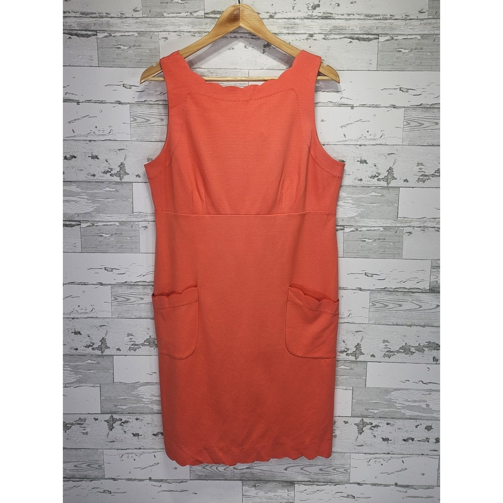 Ivanka Trump Marjeane Dress Hot Coral Scallop Hem‎ Pocket Sheath Sz L NEW